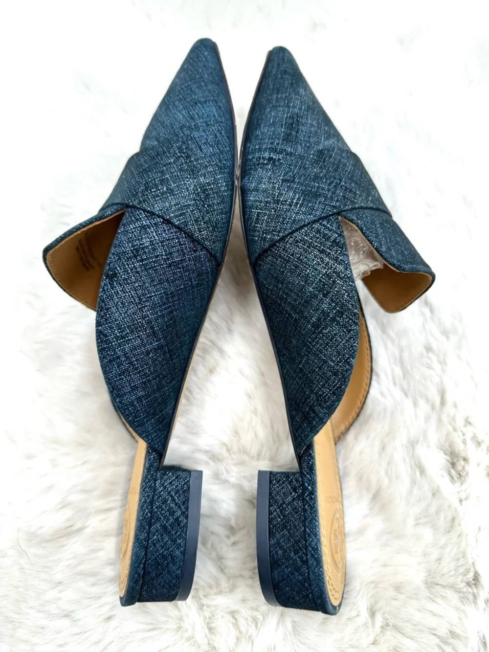 Tory Burch Denim Rosalind Pointed Toe Mules Slides‎ Flats Size 8